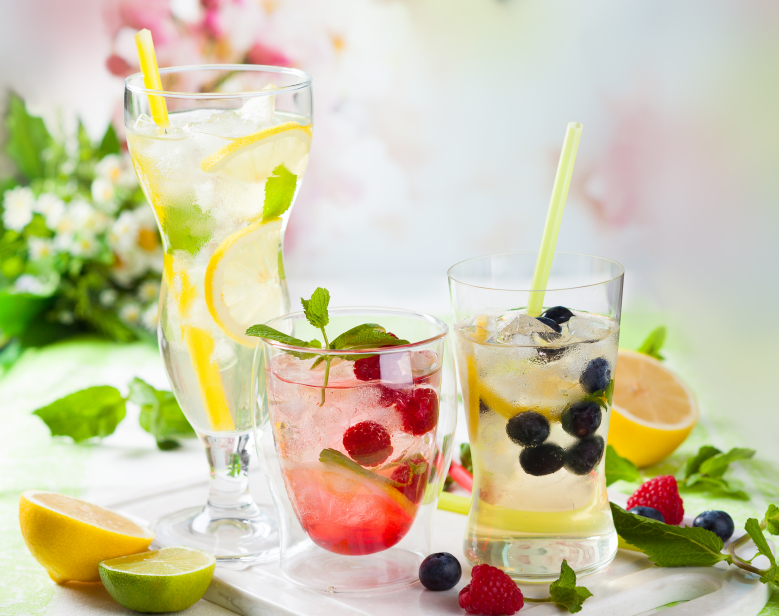 Lemonade with berries and fruits