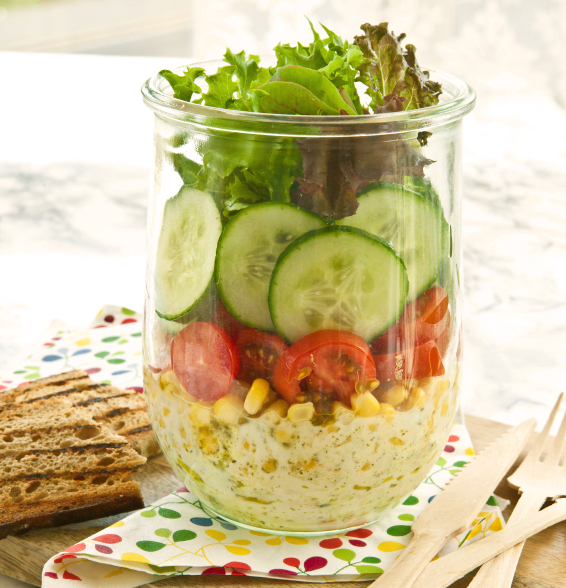 Layer salad in vintage jar