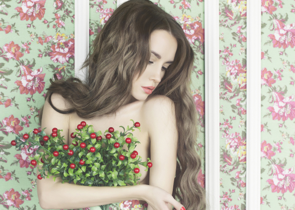 Sensual woman on floral background