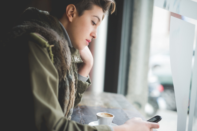 young beautiful short hair hipster woman