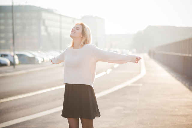 young beautiful blonde woman outdoor