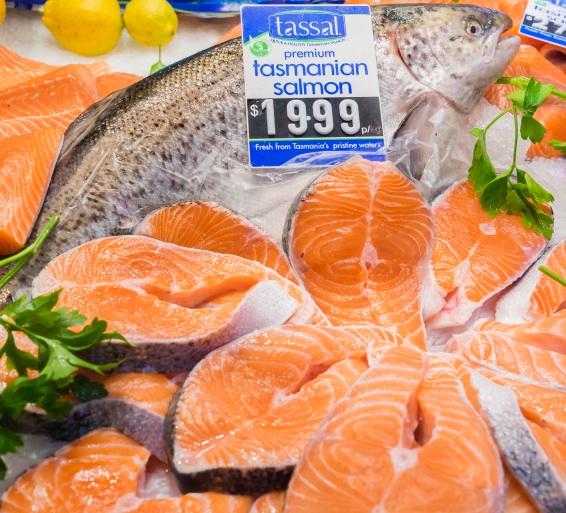 Display of salmon in a shop in Melbourne, Australia