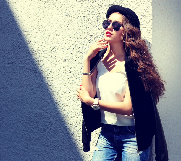 fashion model in sunglasses posing outdoor