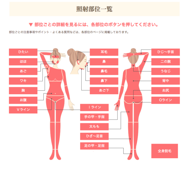 リゼクリニック　料金　部位一覧
